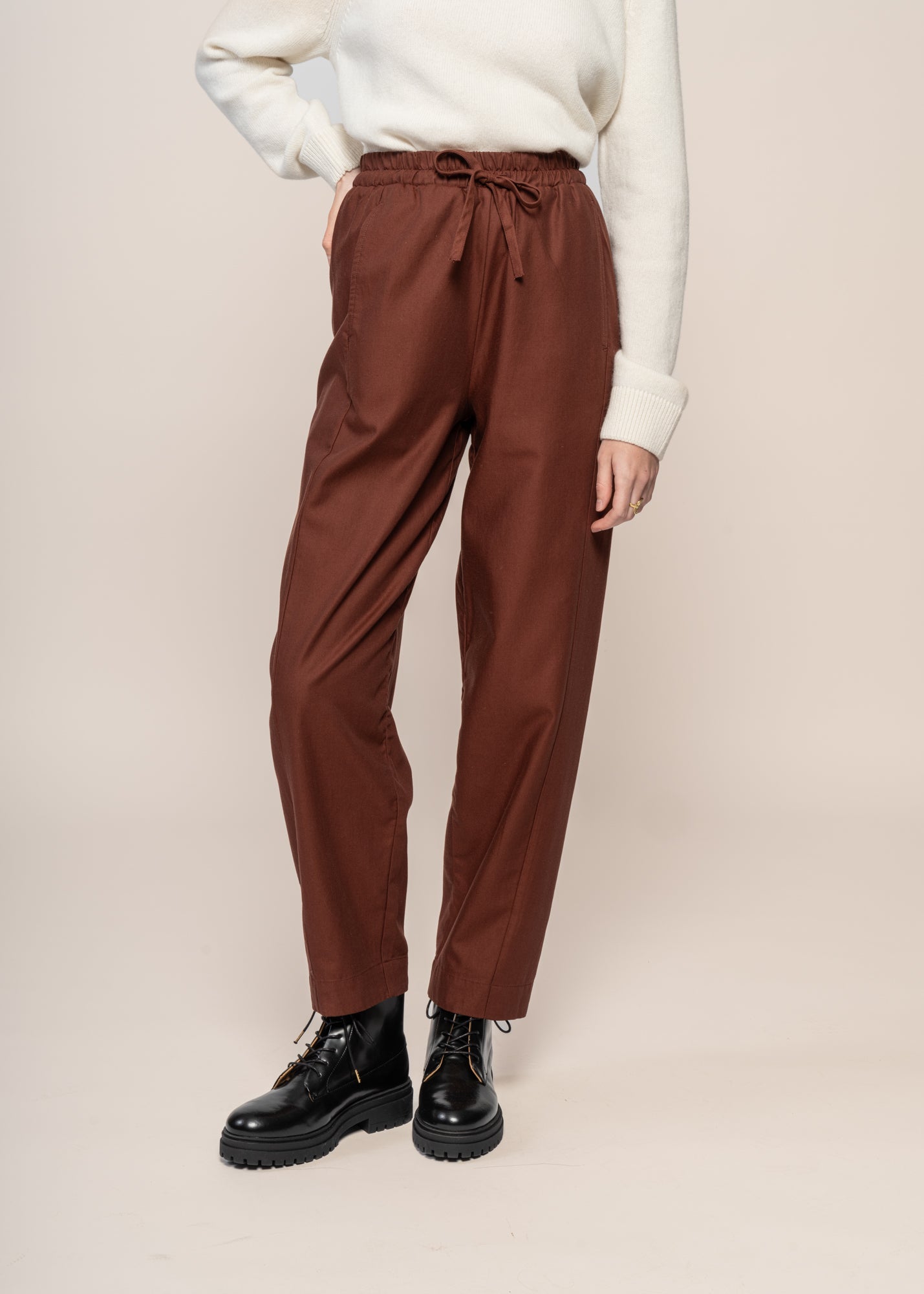 Pantalon droit en coton bio | marron "coffee esther pants brown"