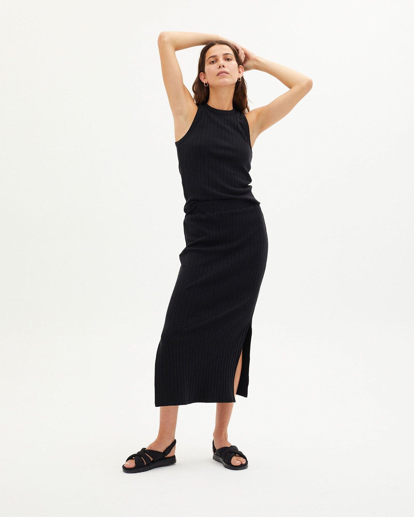 Jupe longue côtelée noire en tencel et refibra - black trash olivia skirt