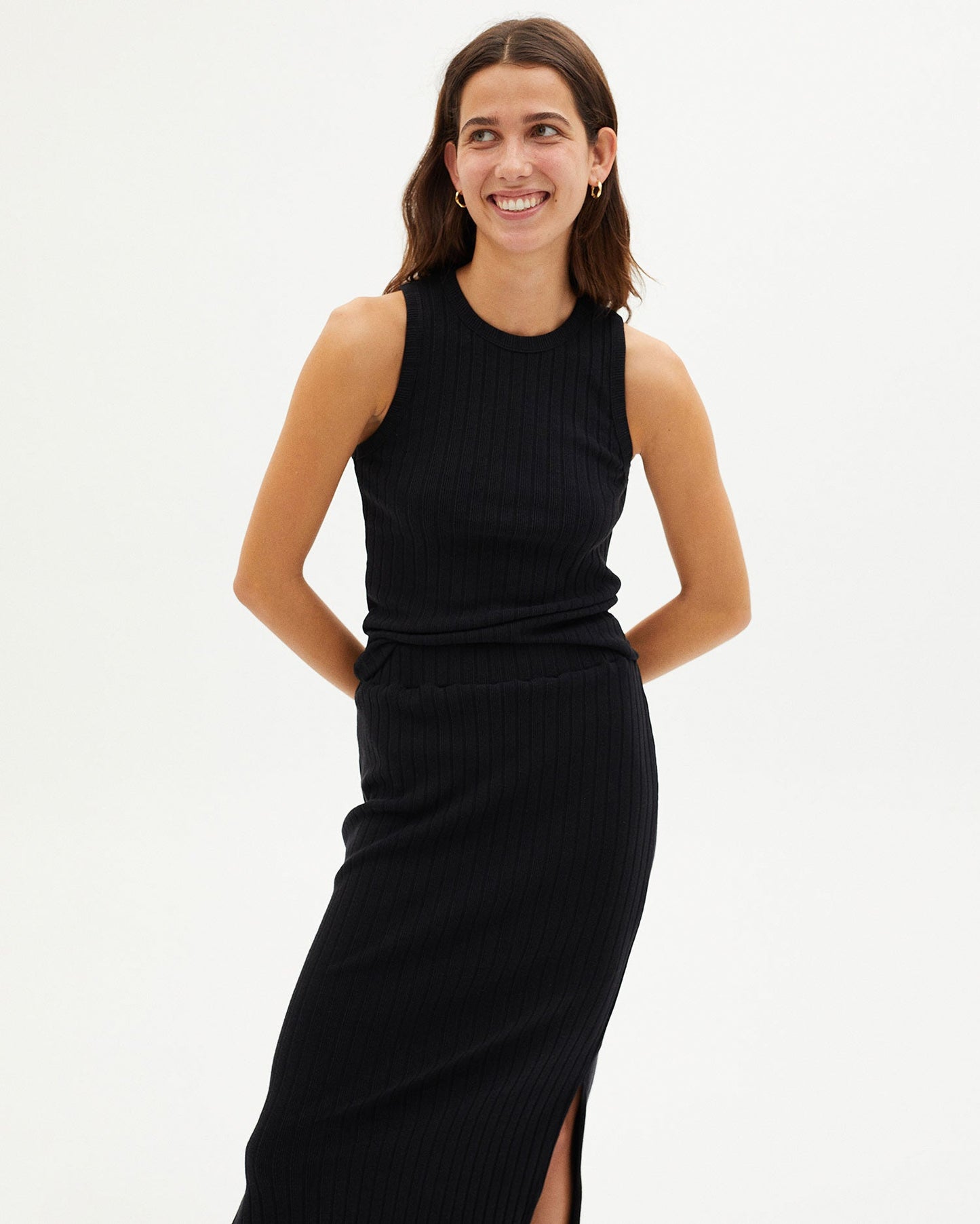 Jupe longue côtelée noire en tencel et refibra - black trash olivia skirt