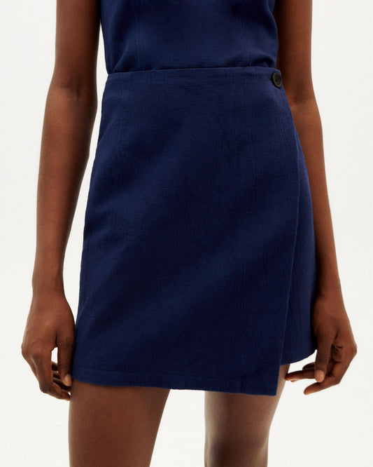 Jupe portefeuille marine en coton bio - navy milena skirt