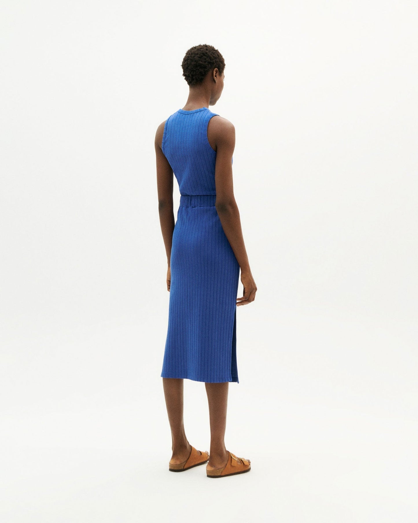 Jupe midi côtelé en ecovero et coton recyclé | bleu "blue trash olivia skirt"