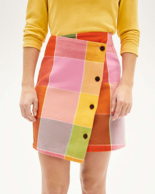 Jupe portefeuille en coton bio | Multicolore "art blanket mila skirt"