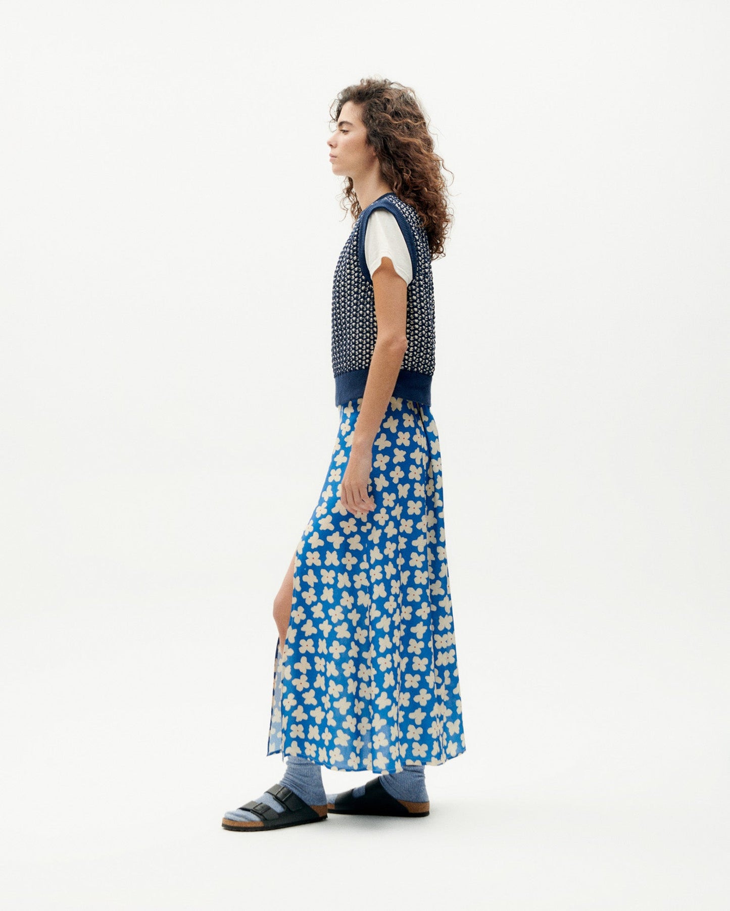 Jupe longue à motifs en ecovero | bleu "small butterfly tora skirt"