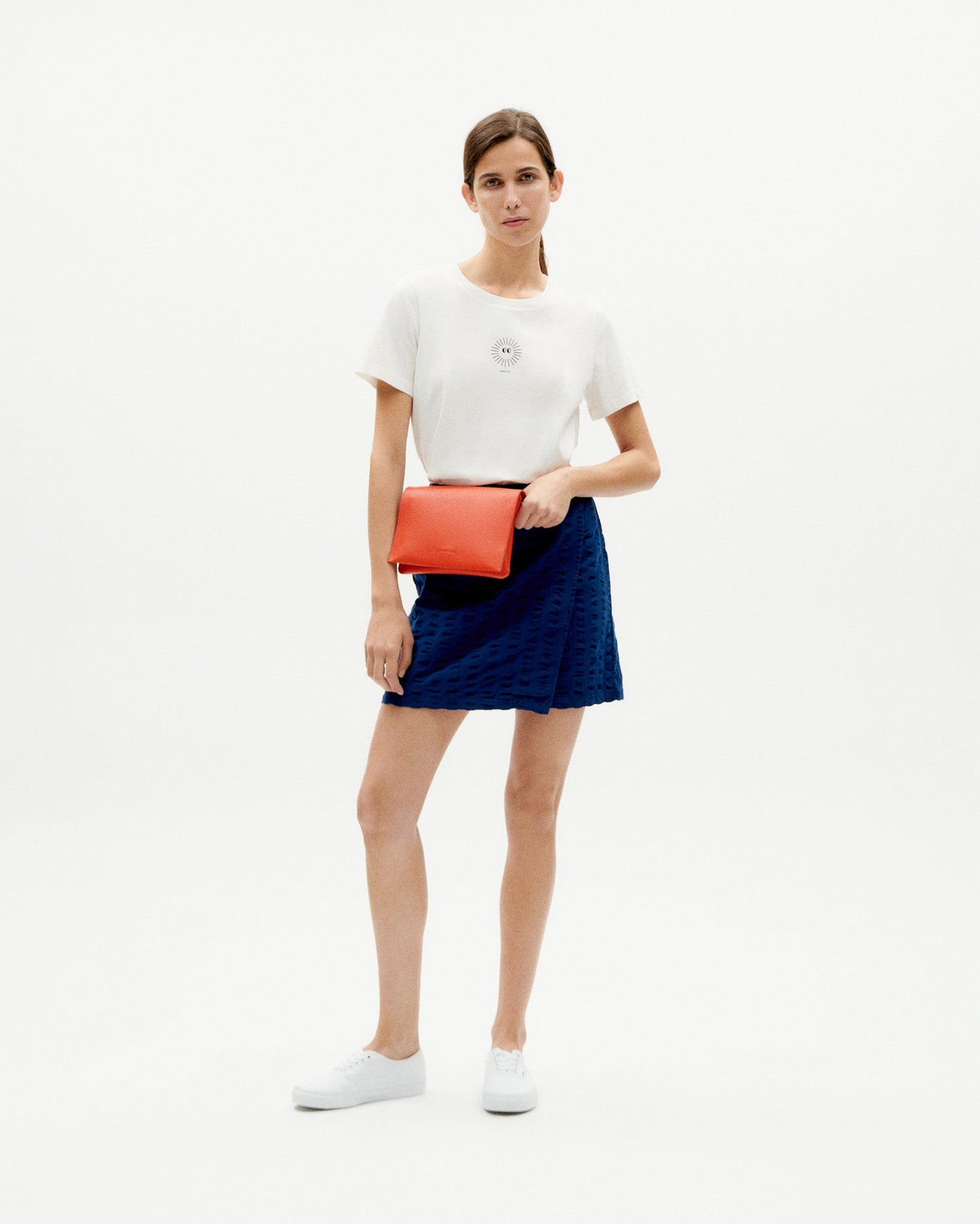 Jupe portefeuille en coton bio | bleu "navy big seersucker milena skirt"