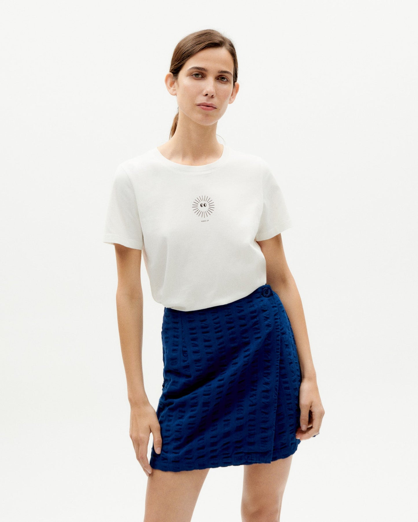 Jupe portefeuille en coton bio | bleu "navy big seersucker milena skirt"