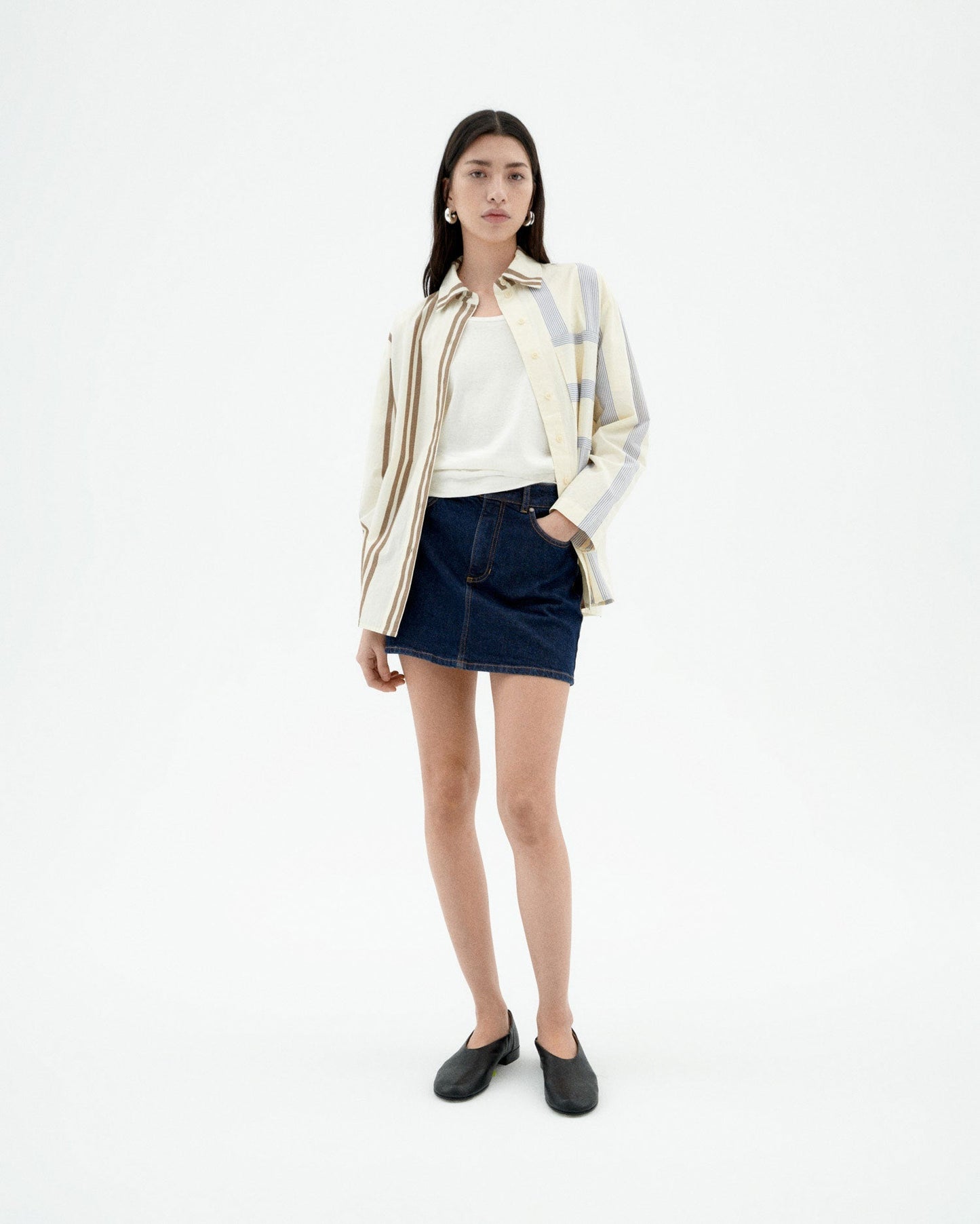 Chemise en coton biologique | beige "poplin stripes marcelle blouse - ecru"