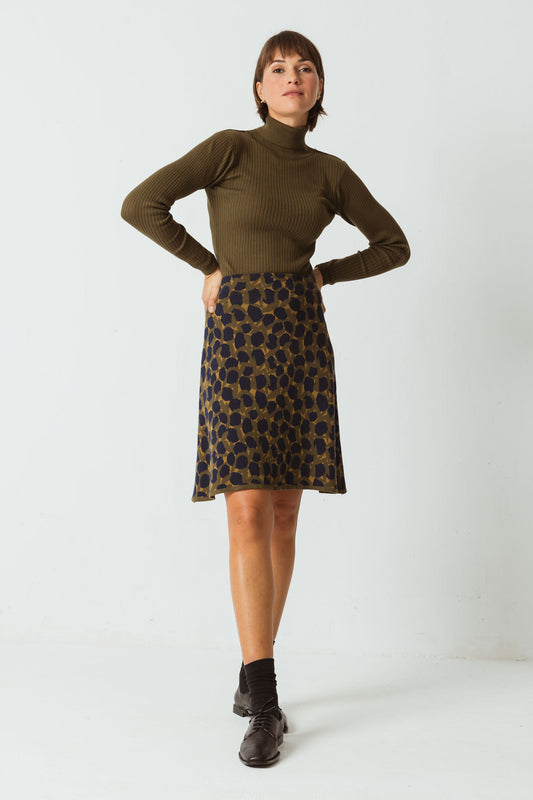 Jupe en tricot de coton bio | Motif jacquard vert foncé "arane skirt f23g8"