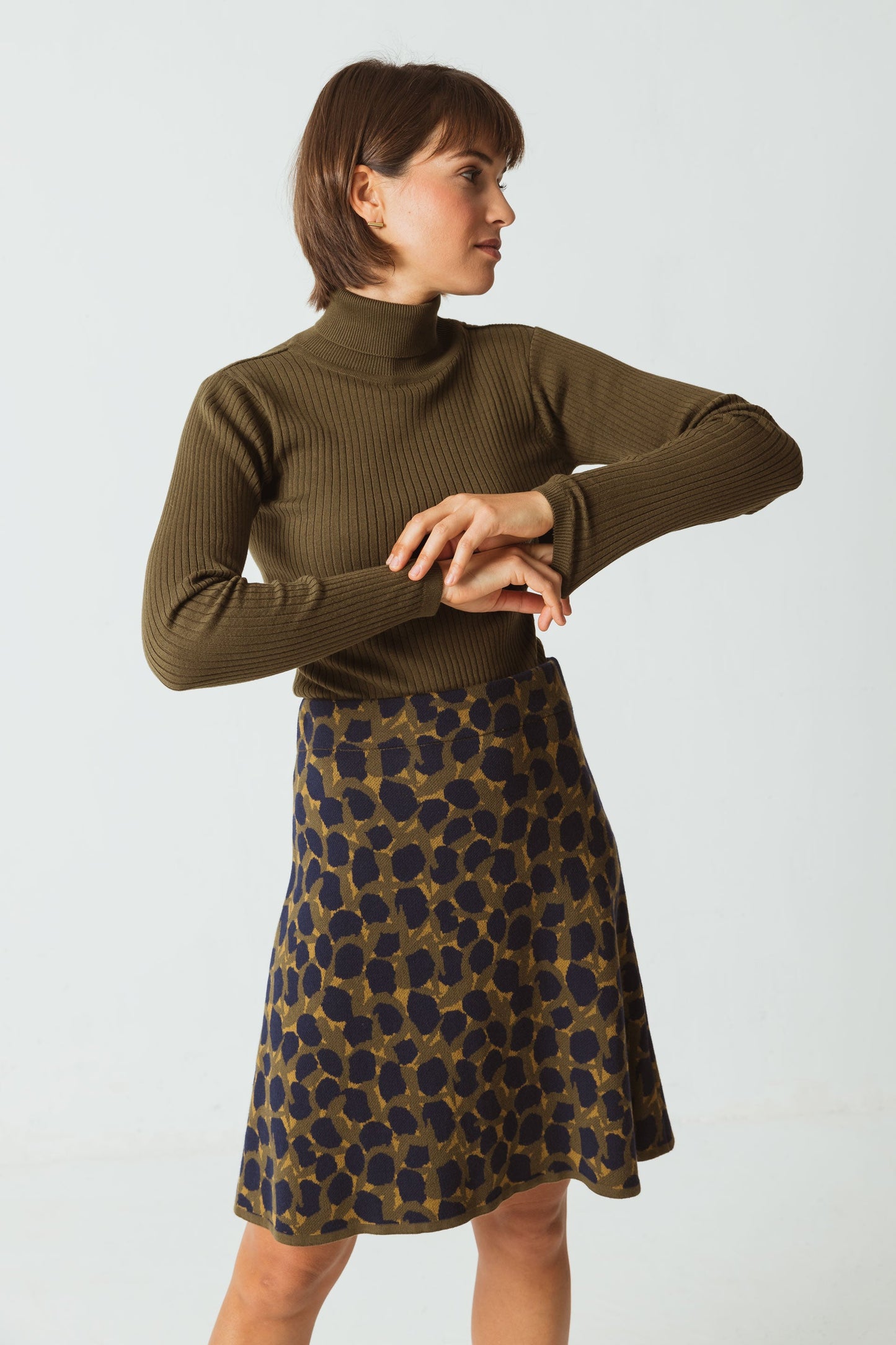 Jupe en tricot de coton bio | Motif jacquard vert foncé "arane skirt f23g8"