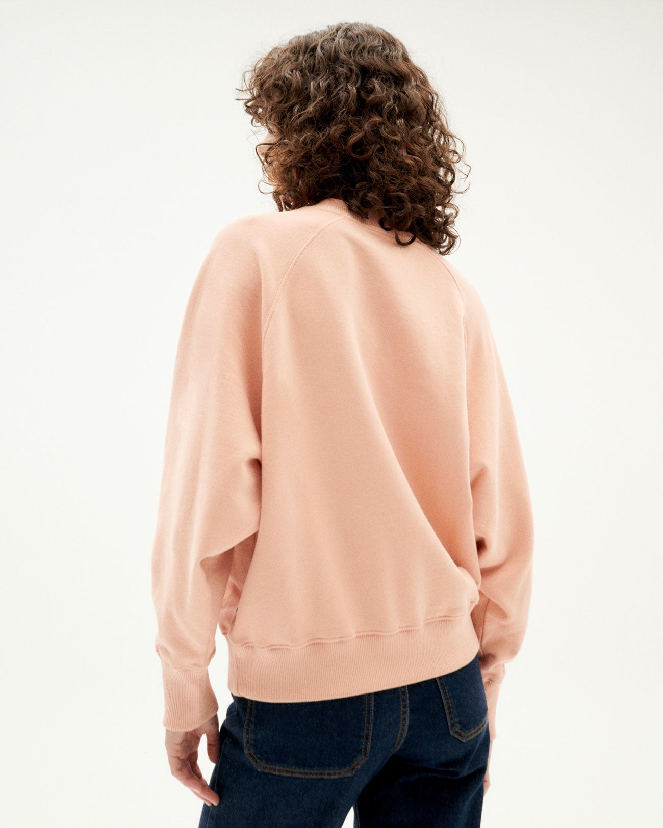 Sweat brodé en coton bio | Rose "here comes the sun coral fantine sweat"