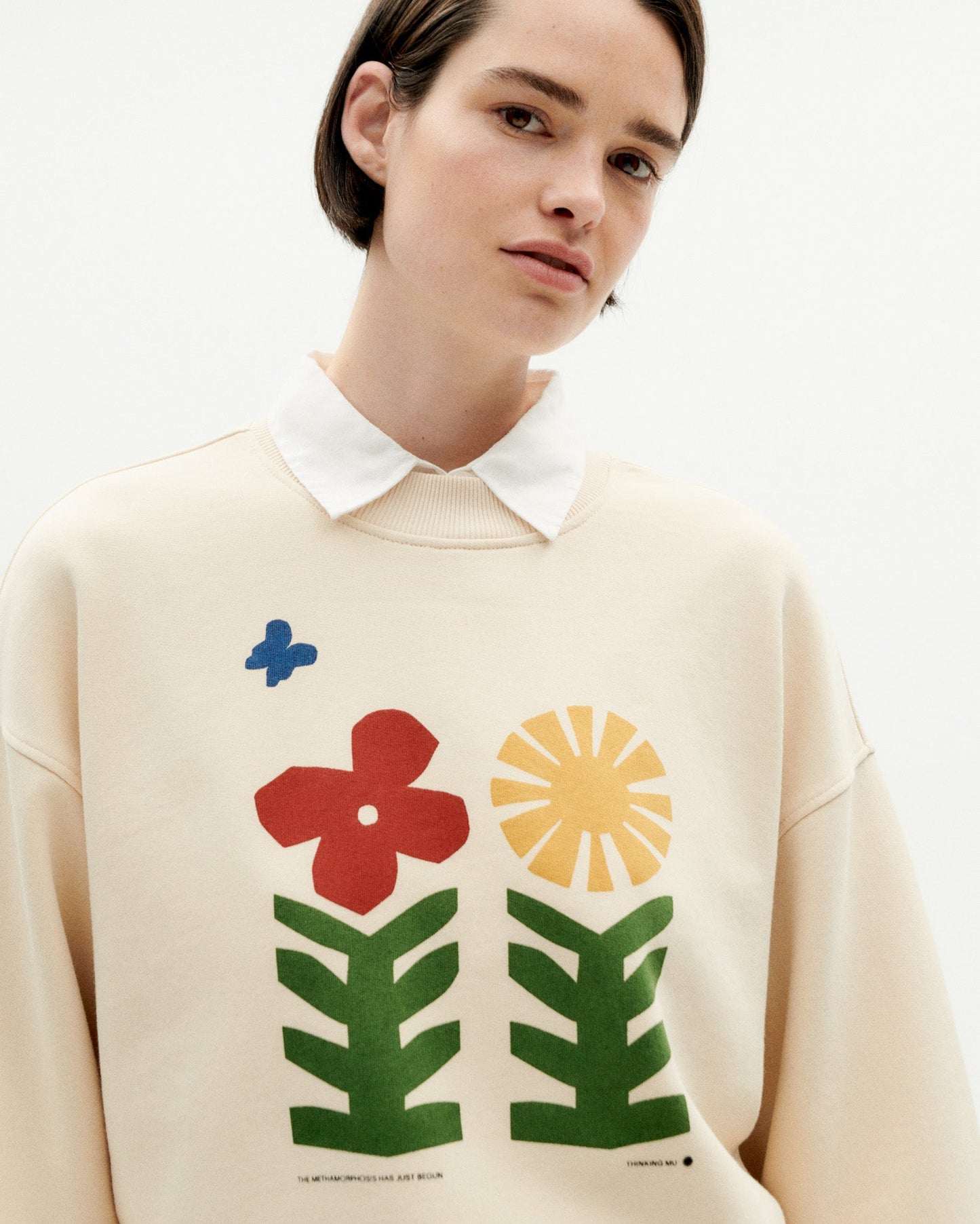 Sweat en coton bio | Écru à motif imprimé "methamorphosis ivory sweatshirt"