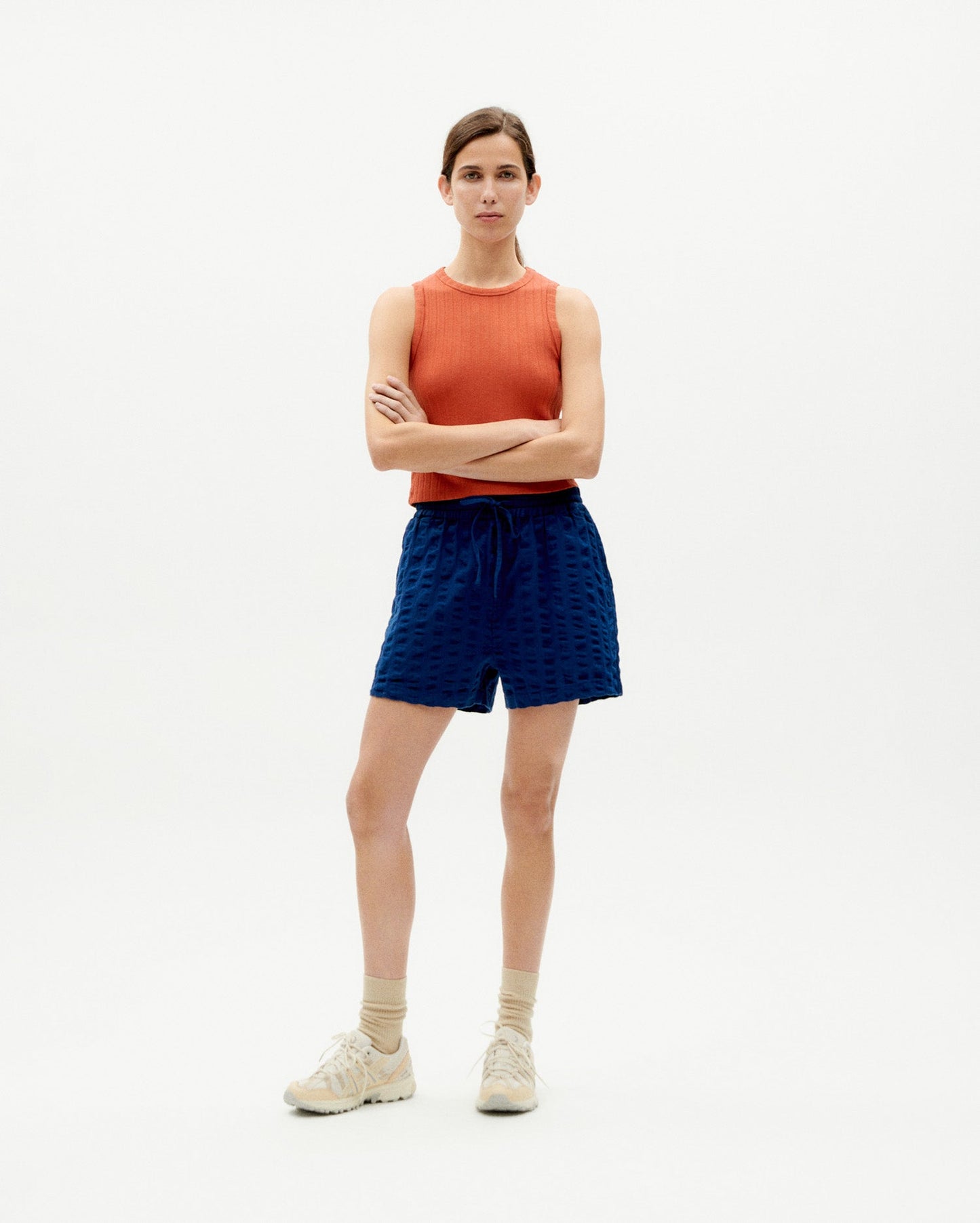 Short texturé en coton bio | bleu "navy big seersucker geranio shorts"