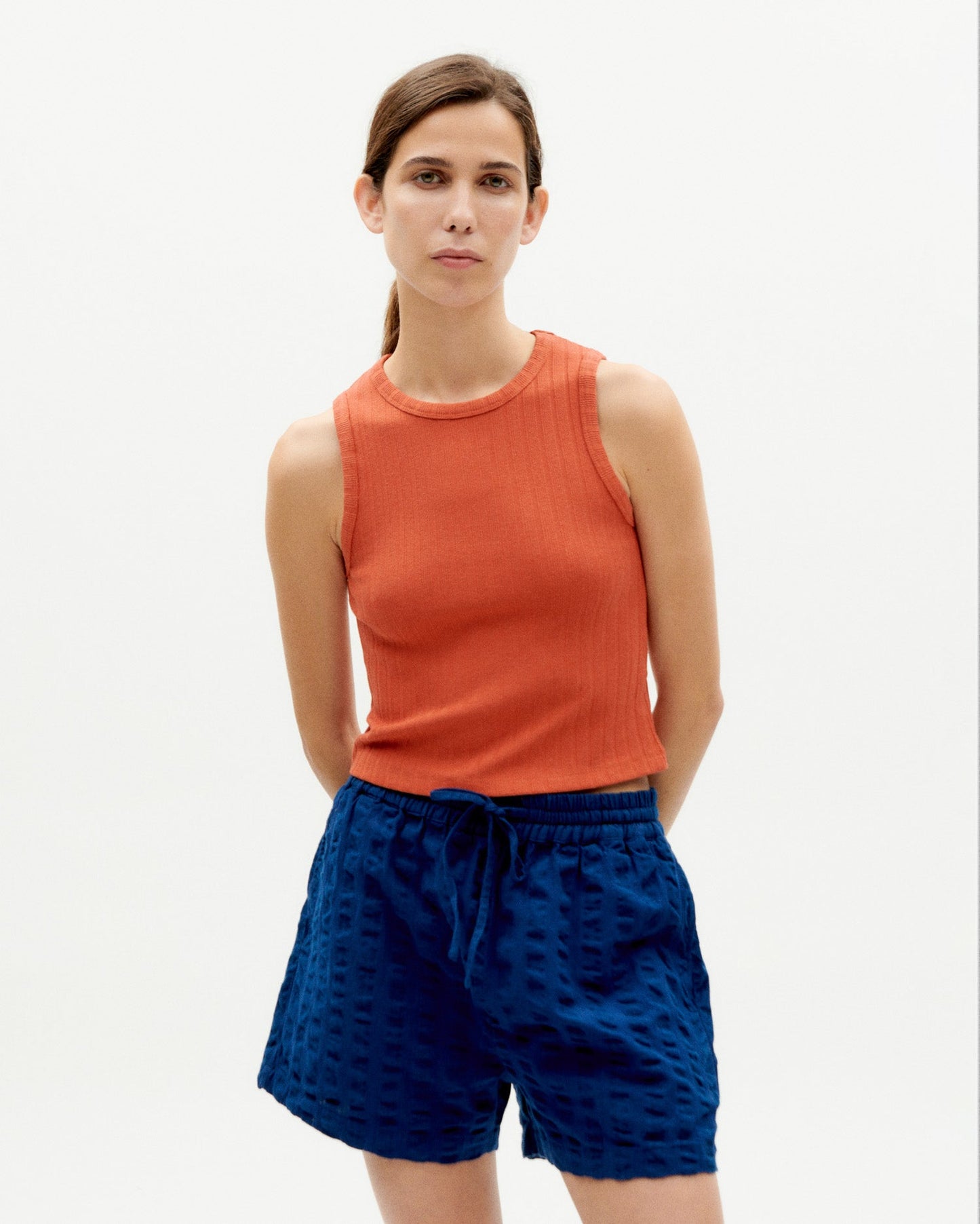 Short texturé en coton bio | bleu "navy big seersucker geranio shorts"