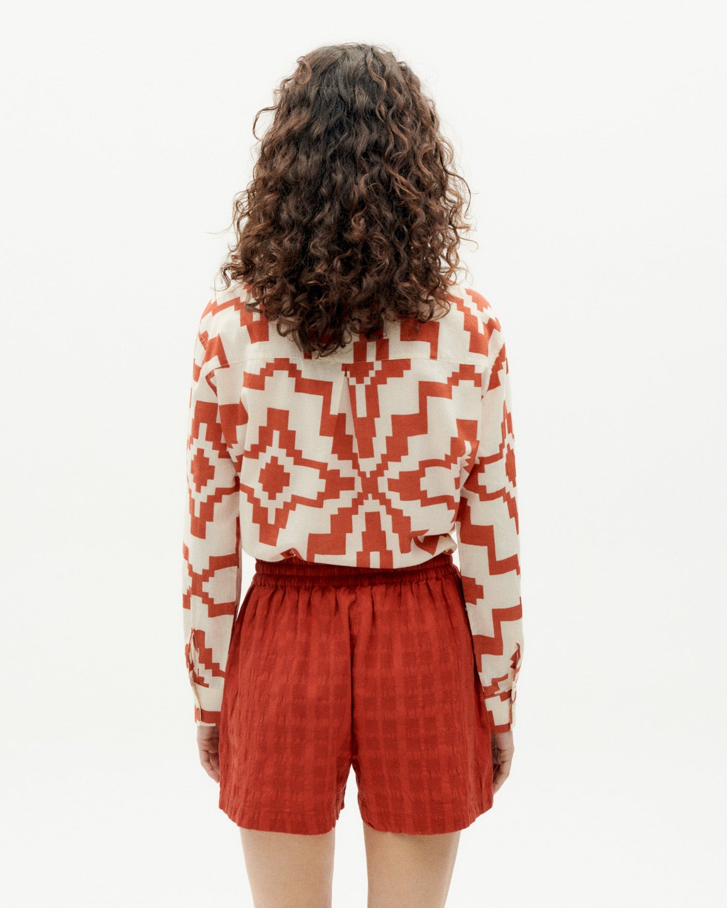 Short texturé en coton bio | orange "orangered cuadrito geranio shorts"