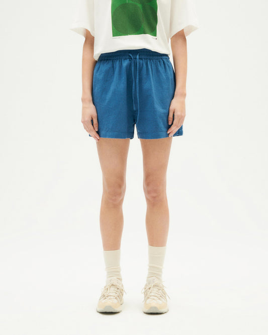 Short texturé en coton bio | Bleu "dark heritage loop geranio shorts"