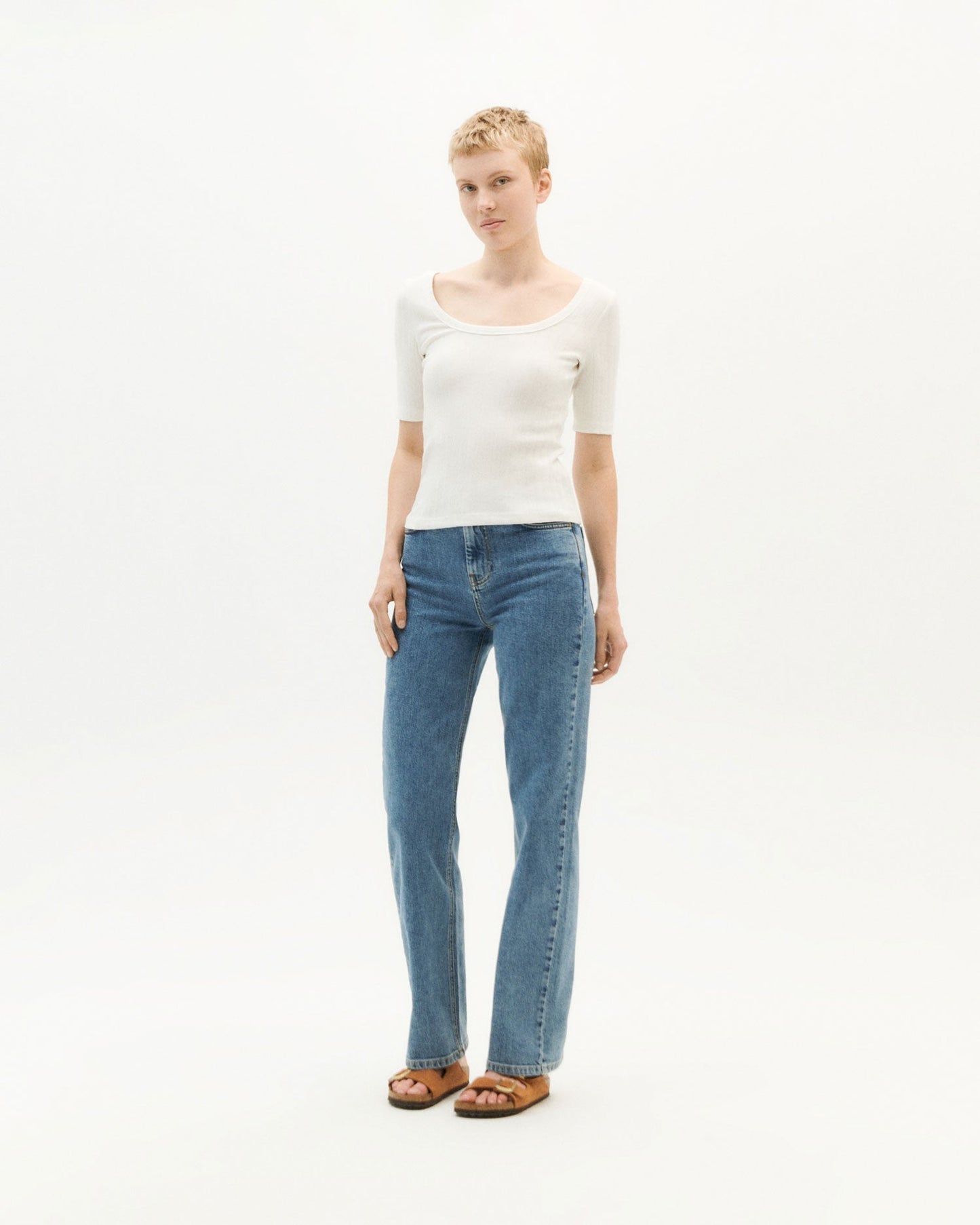 T-shirt col dégagé blanc en ecovero et coton recyclé - trash sunflower top snow white