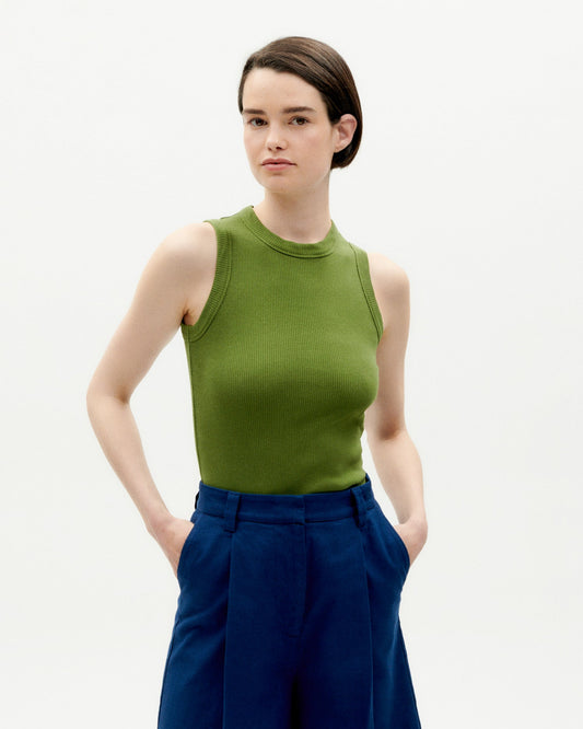 Débardeur côtelé en coton bio | vert "garden green juliette top"