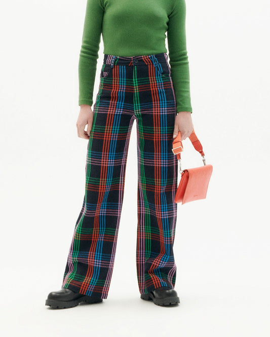 Pantalon ample à carreaux en coton bio | Multicolore "color blanket coral pants"