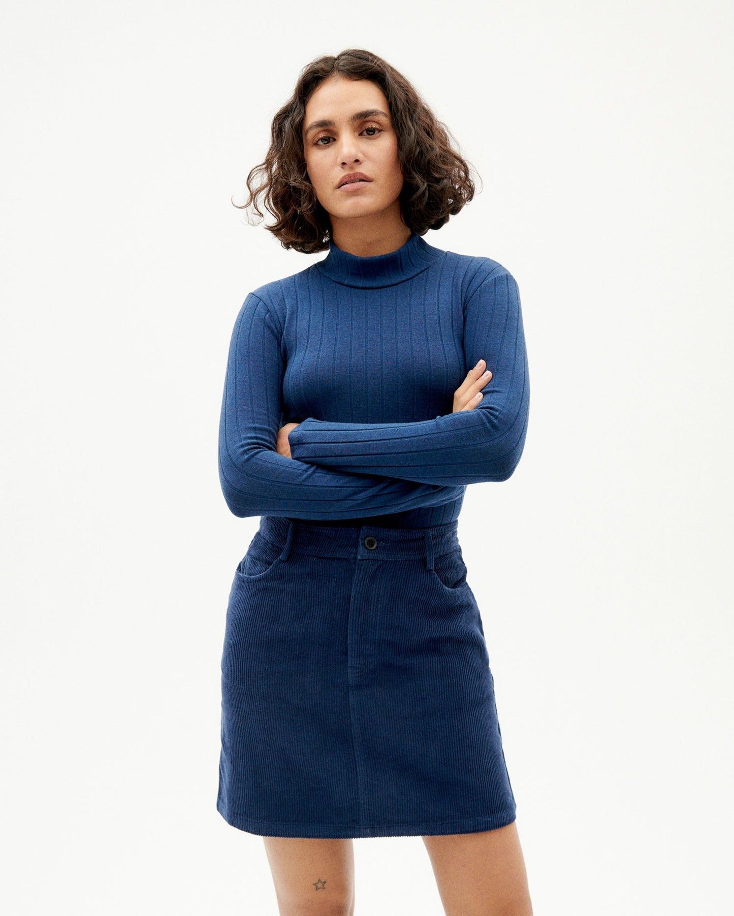 Sous-pull col montant en refibra et coton bio | Marine "navy trash ellen"