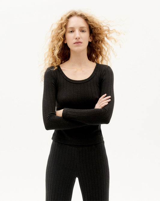 T-shirt manches longues en refibra et coton bio | Noir "black trash casilda"