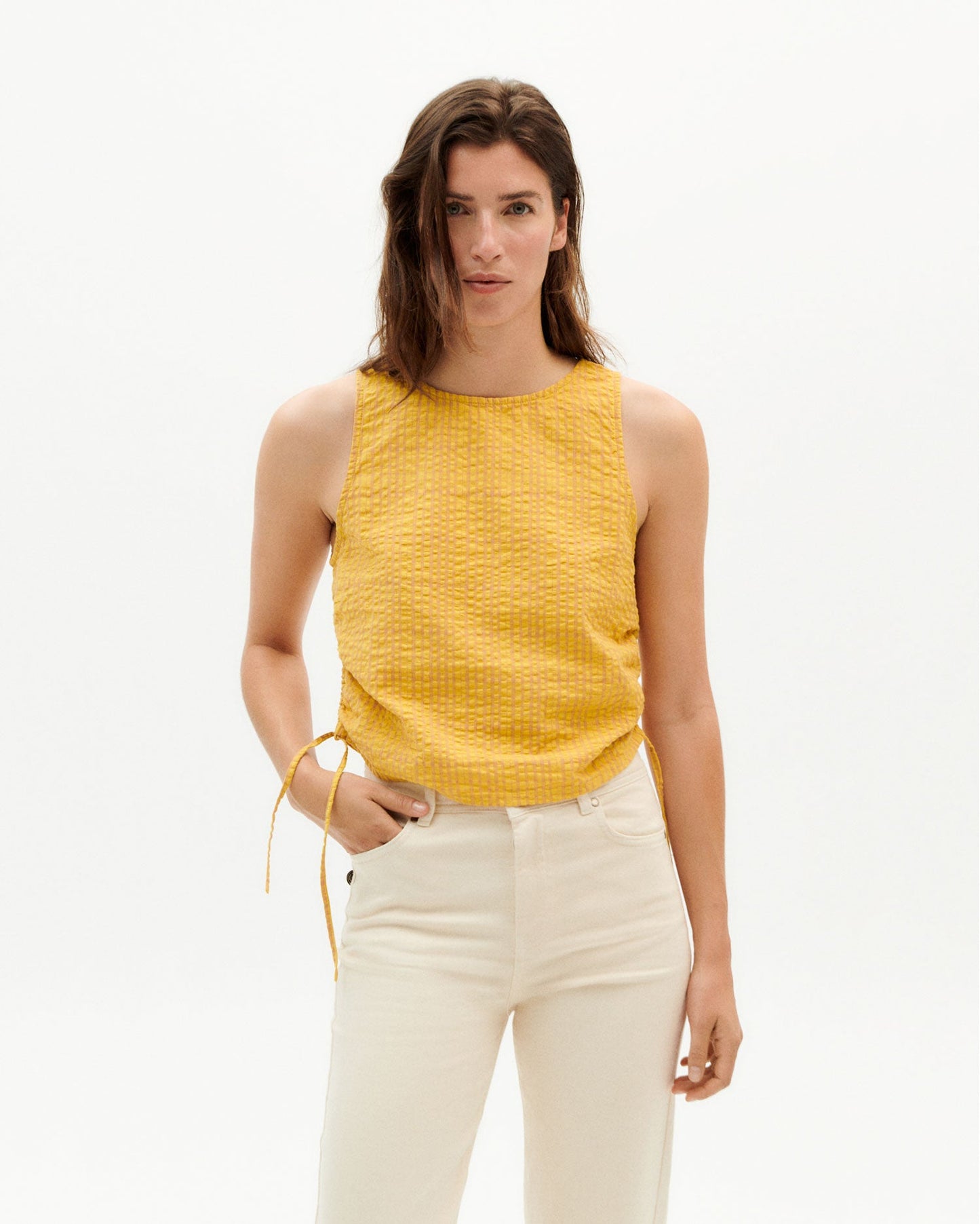 Top jaune seersucker en coton bio - yellow seersucker florence top