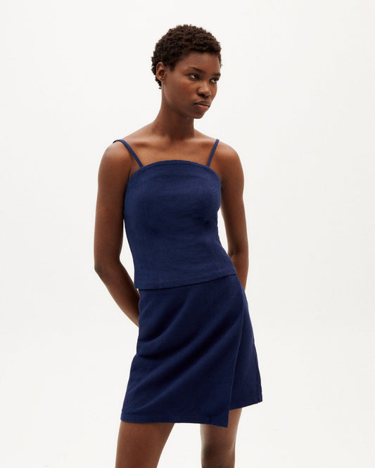 Top marine texturé en coton bio - navy ada top