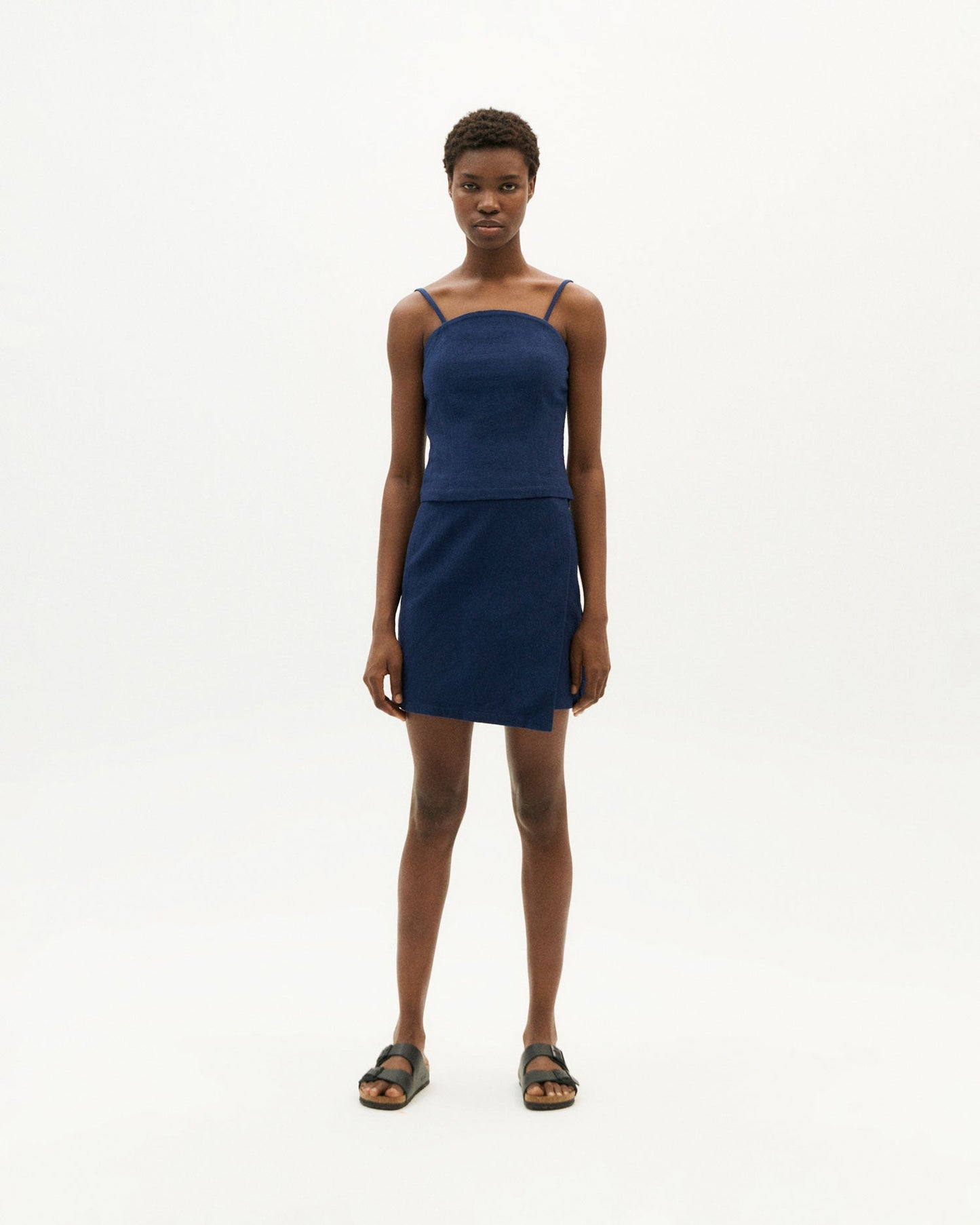 Top marine texturé en coton bio - navy ada top