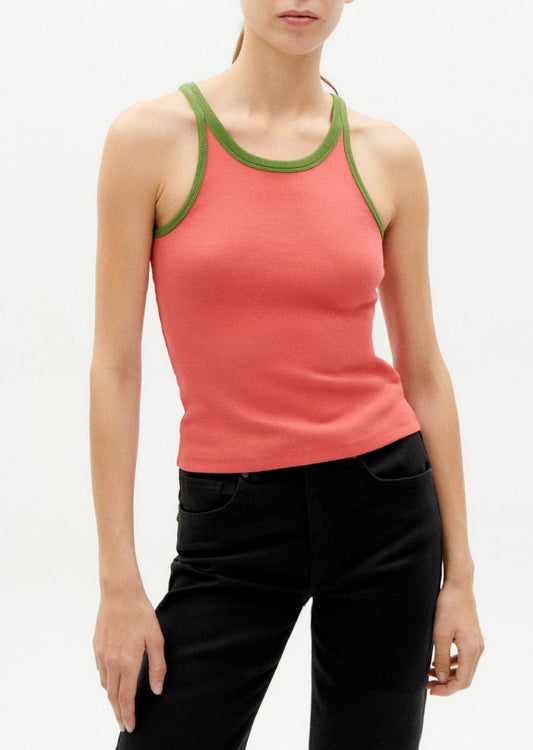 Débardeur en coton bio | rose et vert 'sugar pink harriet top'