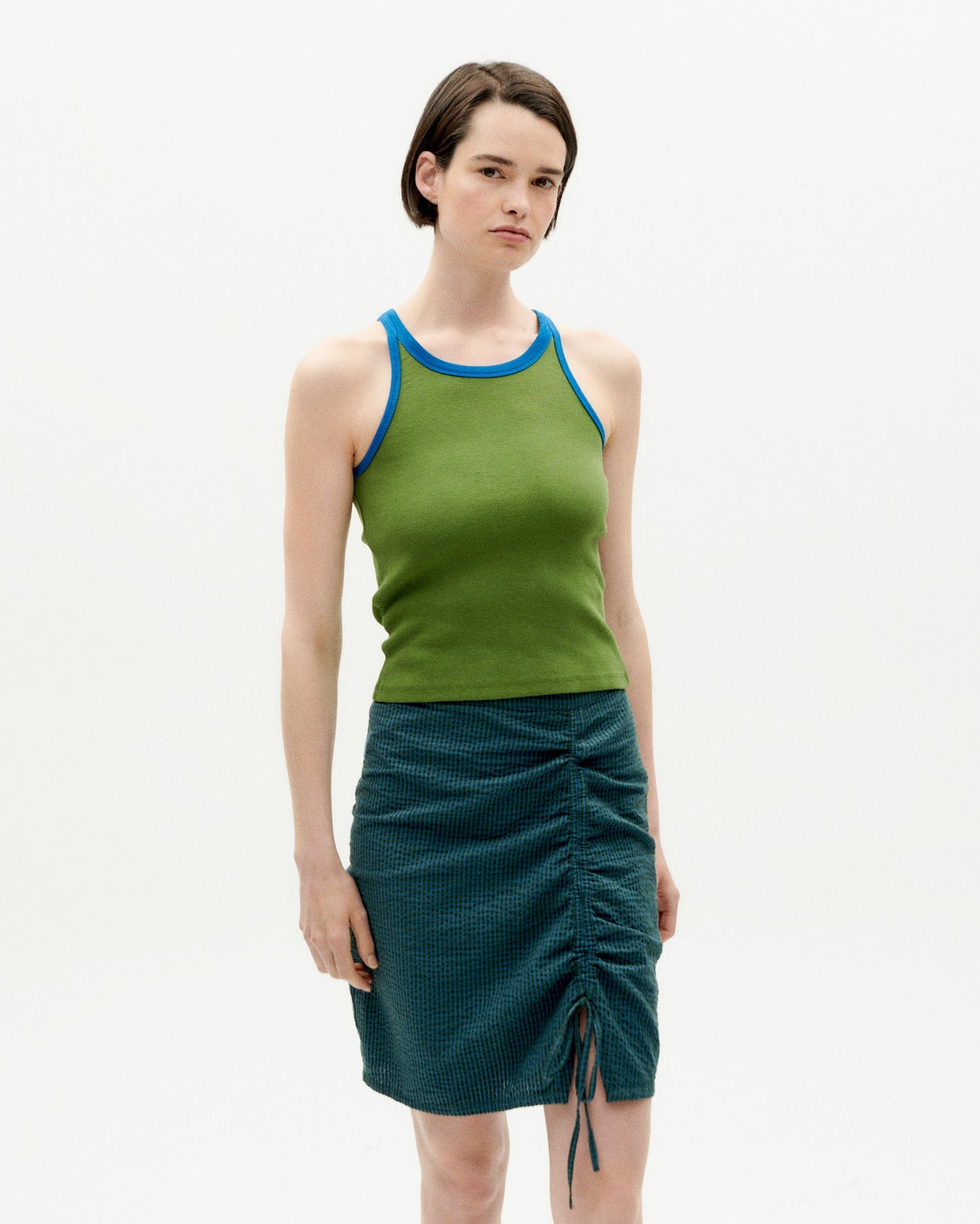 Débardeur côtelé en coton bio | Vert et bleu "garden green harriet top"