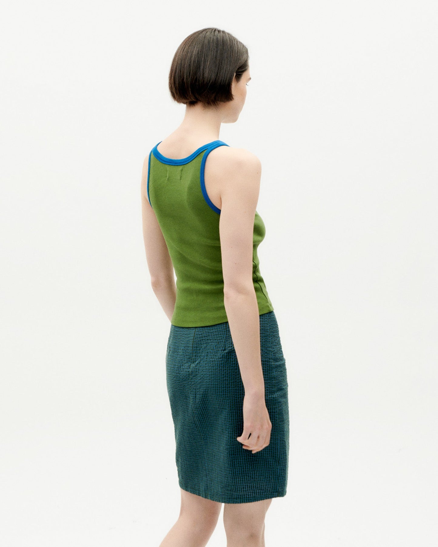 Débardeur côtelé en coton bio | Vert et bleu "garden green harriet top"