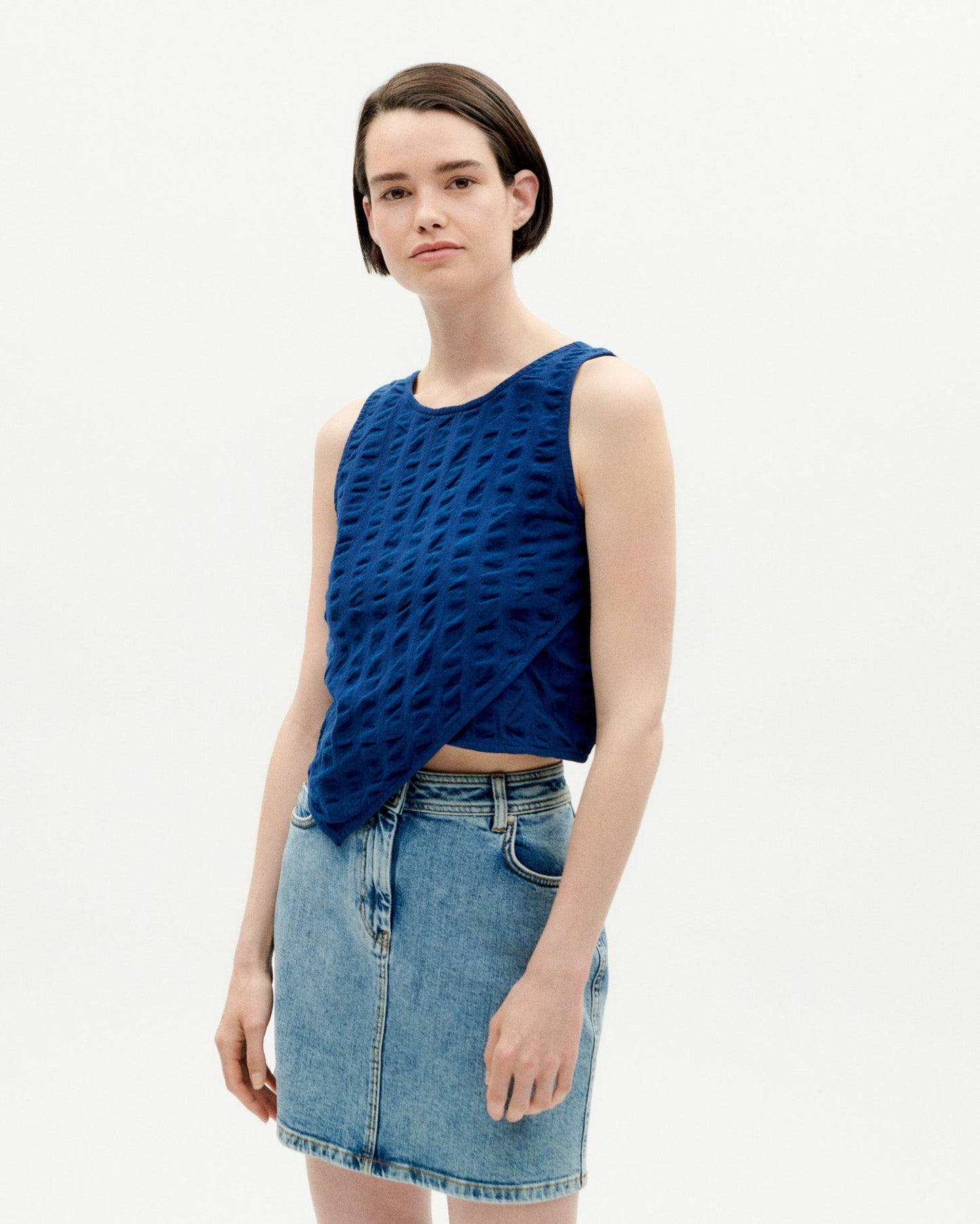 Top en coton bio | Marine "navy big seersucker eda top"