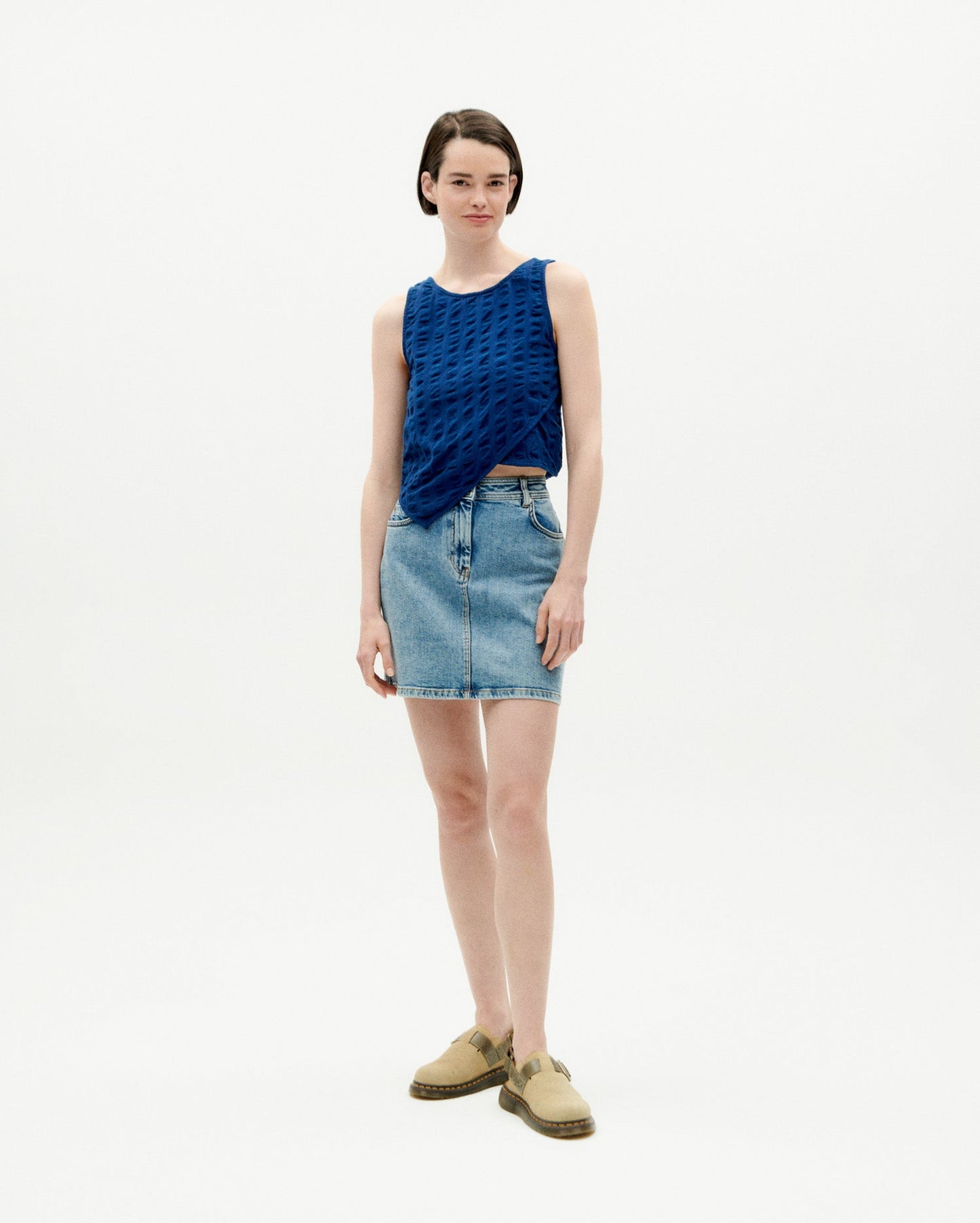 Top en coton bio | Marine "navy big seersucker eda top"