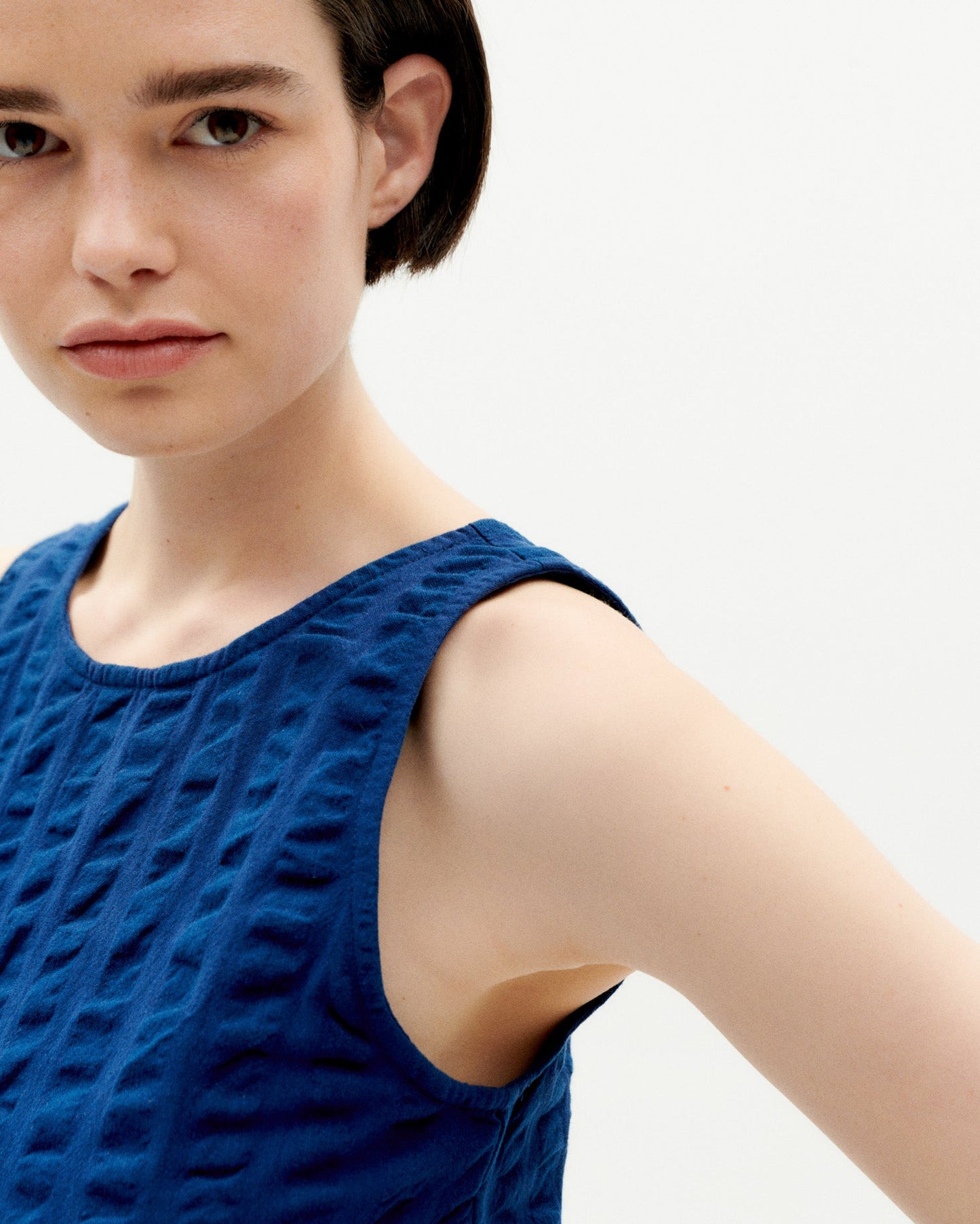 Top en coton bio | Marine "navy big seersucker eda top"
