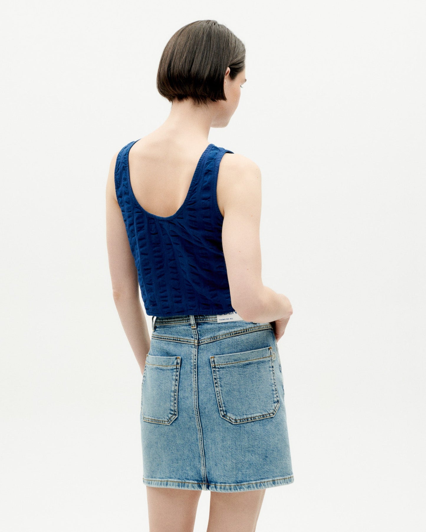 Top en coton bio | Marine "navy big seersucker eda top"