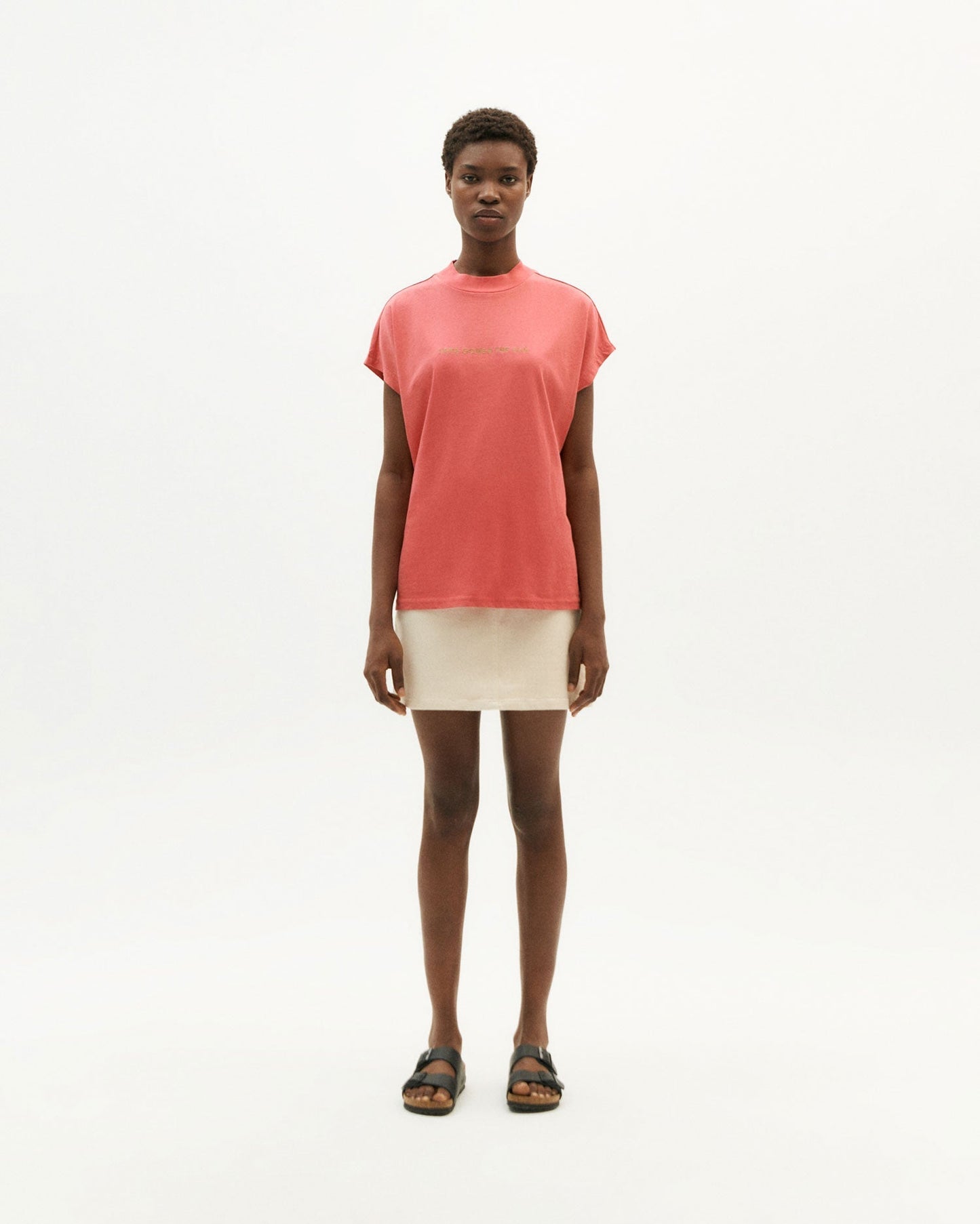 T-shirt brodé en coton bio | Rose "here comes the sun pink t-shirt"