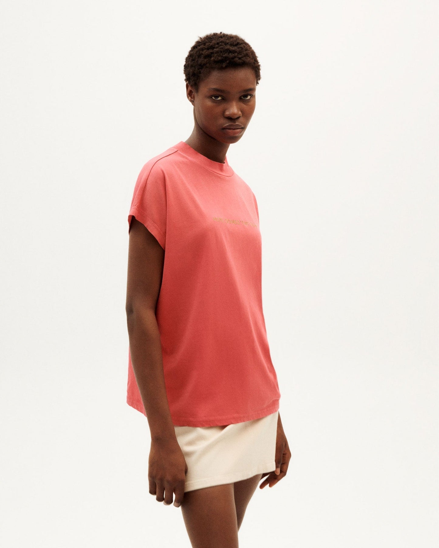 T-shirt brodé en coton bio | Rose "here comes the sun pink t-shirt"