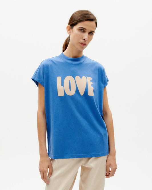 T-shirt imprimé en coton bio | Bleu "love ecru volta t-shirt heritage blue"