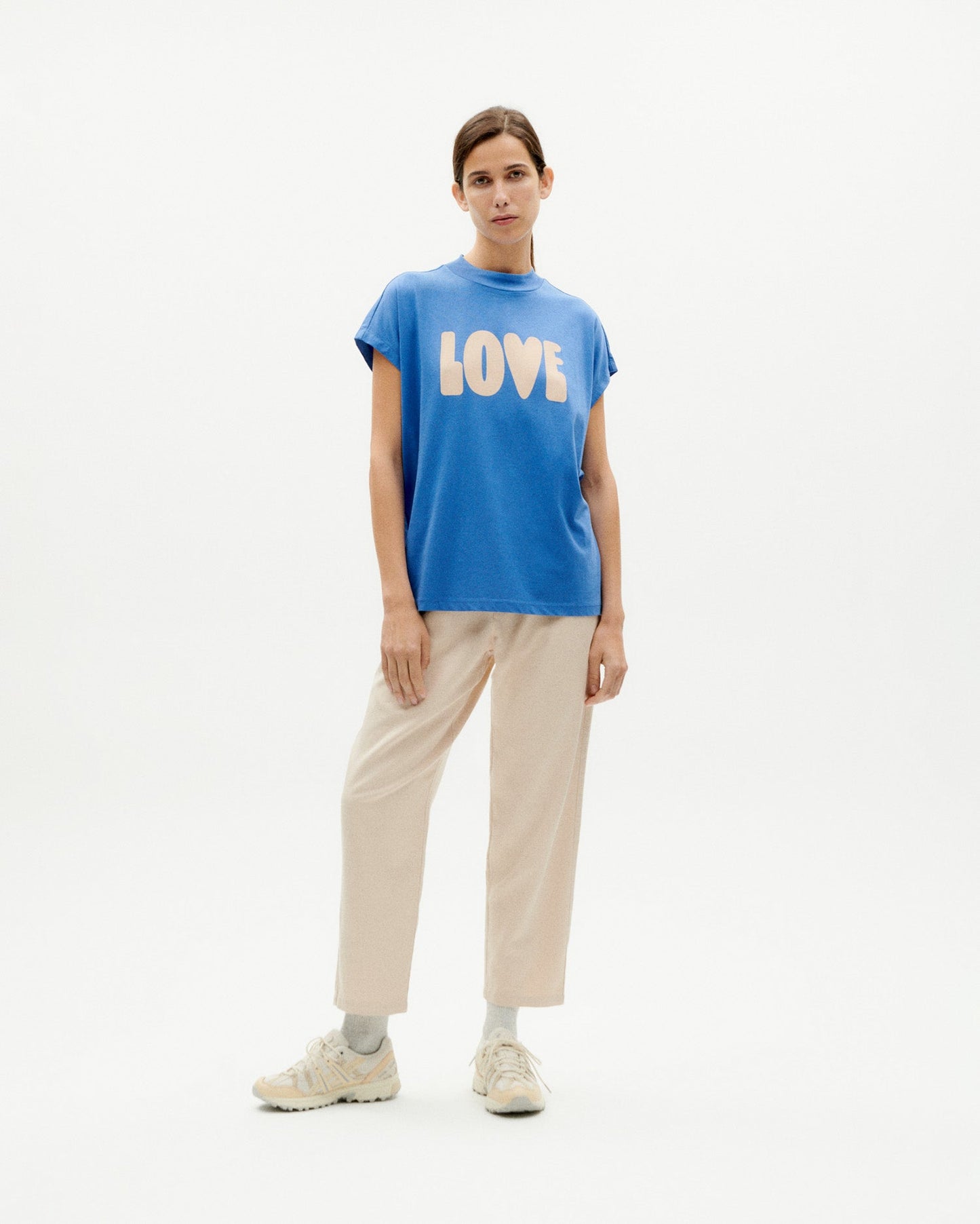 T-shirt imprimé en coton bio | Bleu "love ecru volta t-shirt heritage blue"