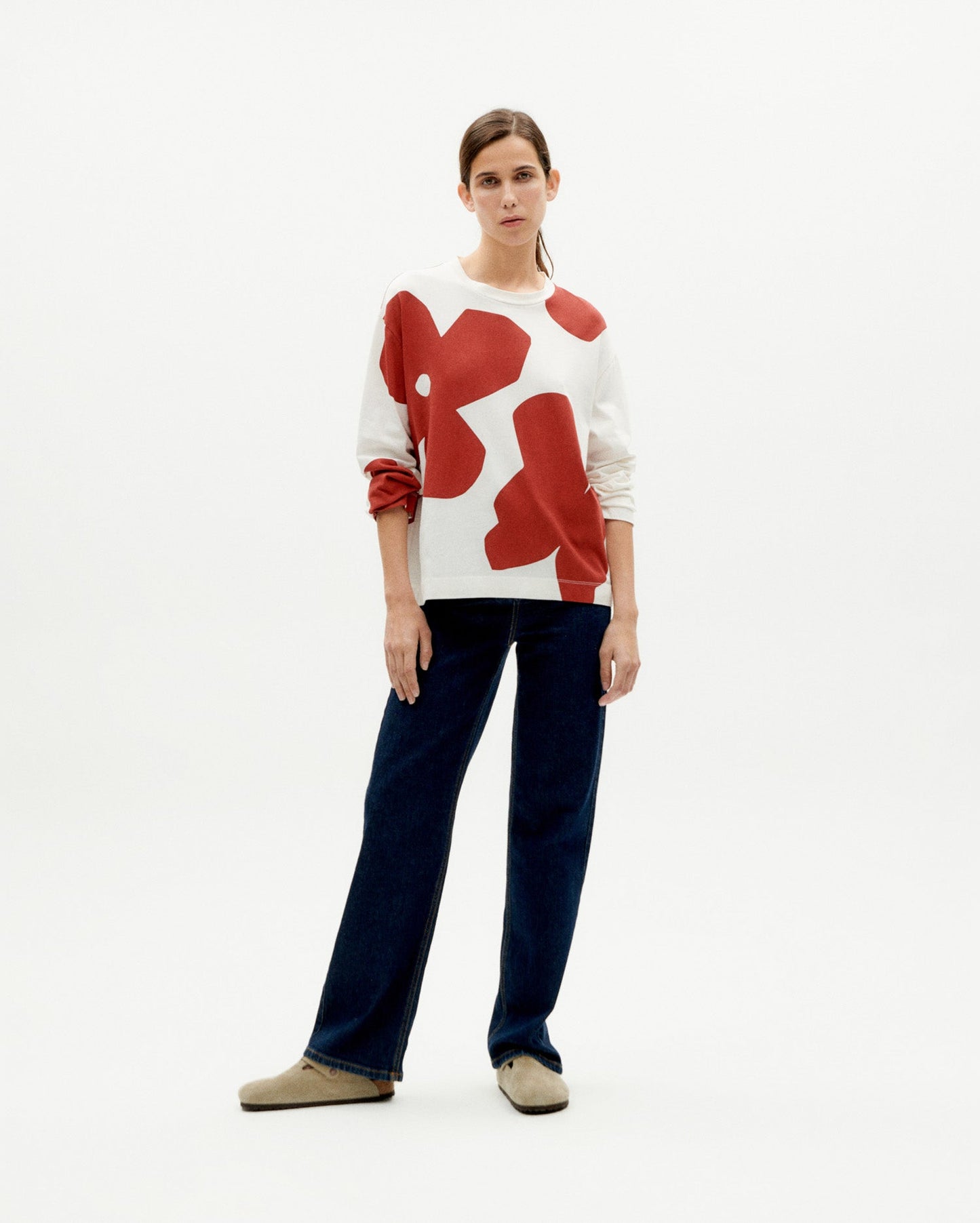 T-shirt manches longues en coton bio | Blanc à motifs "butterfly super big emily t-shirt snow white"