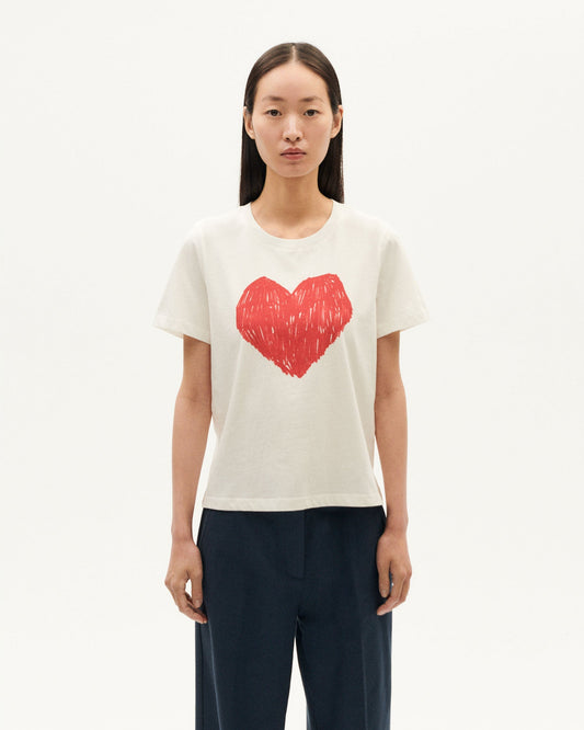T-shirt imprimé en coton bio | blanc "heart ida t-shirt white"