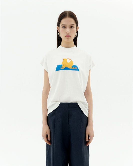 T-shirt imprimé en coton bio | blanc "yogui animal volta tee - white"