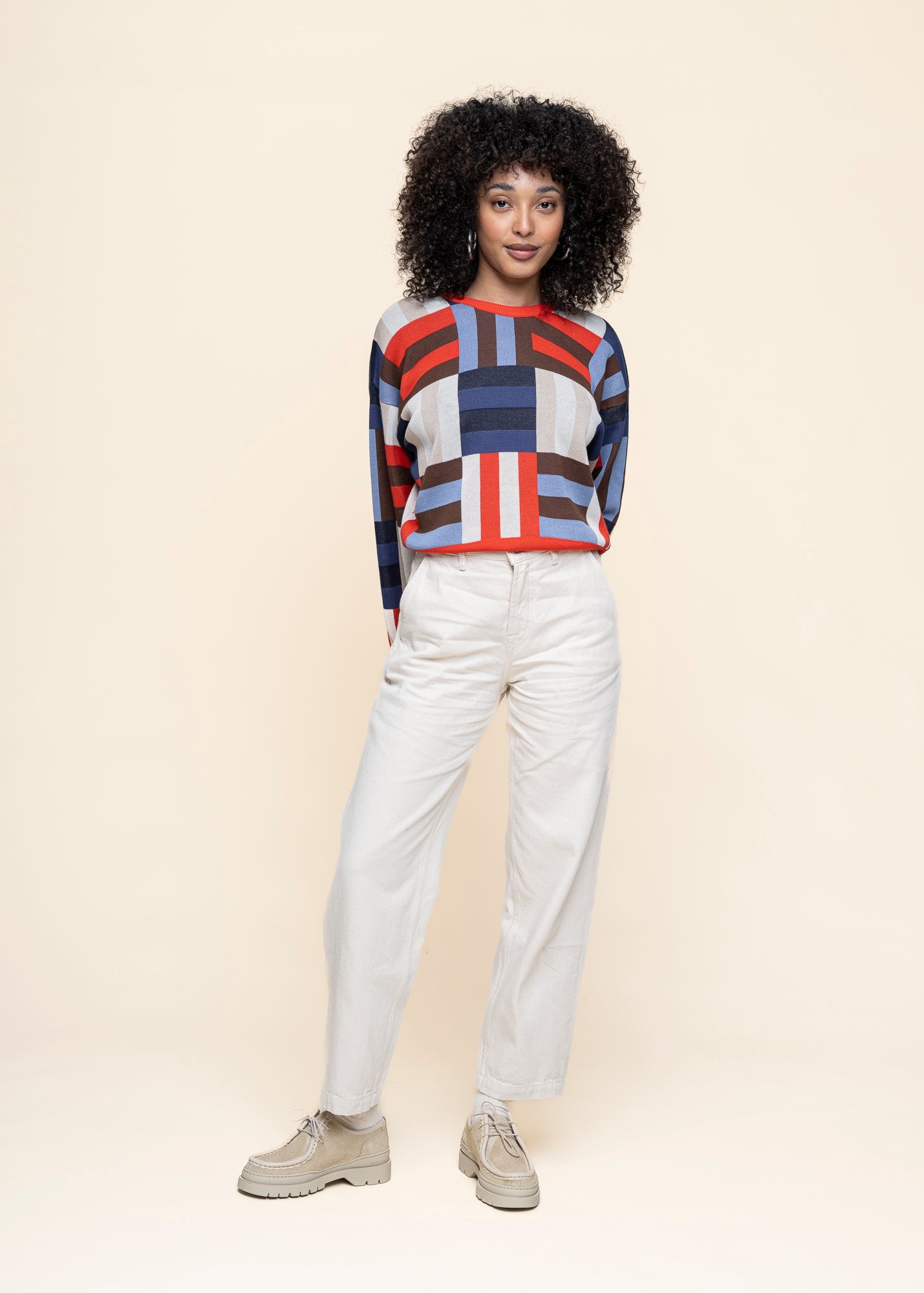 Pull en coton biologique | multicolore "field red philis knit sweater - multicolor"
