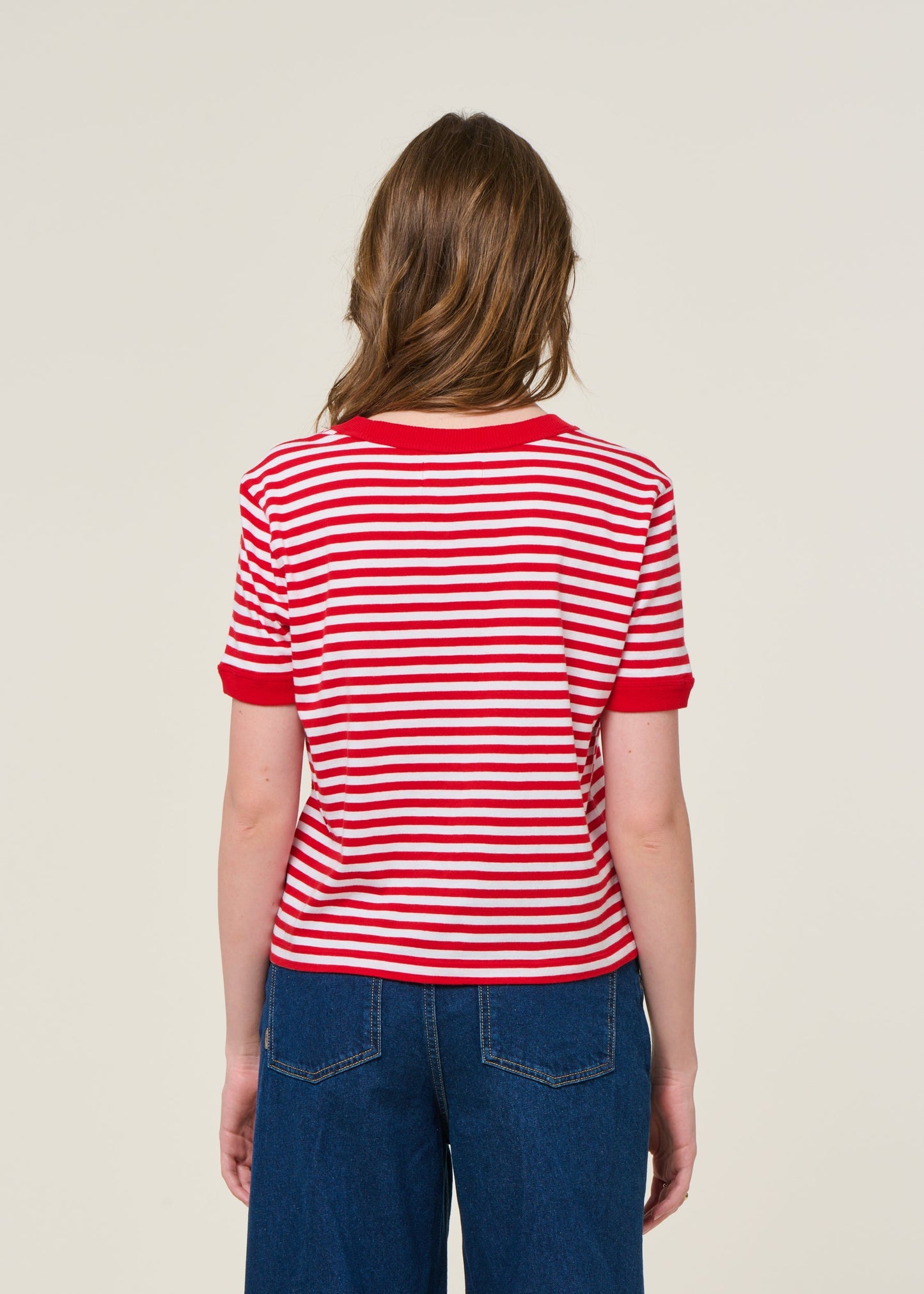 T-shirt rayé en coton biologique | rouge "willy stripes zowi r tee - red"
