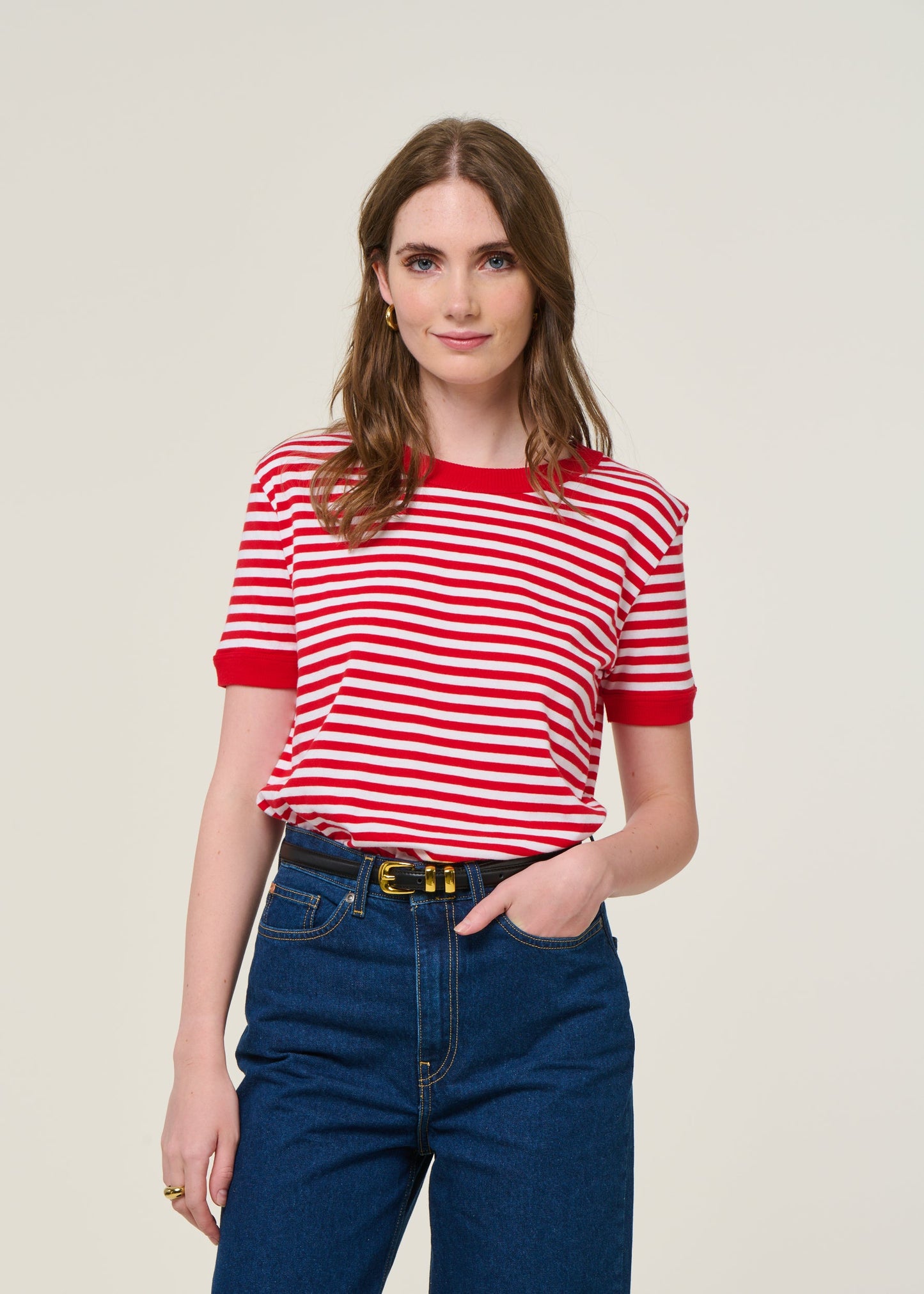 T-shirt rayé en coton biologique | rouge "willy stripes zowi r tee - red"