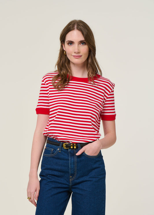T-shirt rayé en coton biologique | rouge "willy stripes zowi r tee - red"