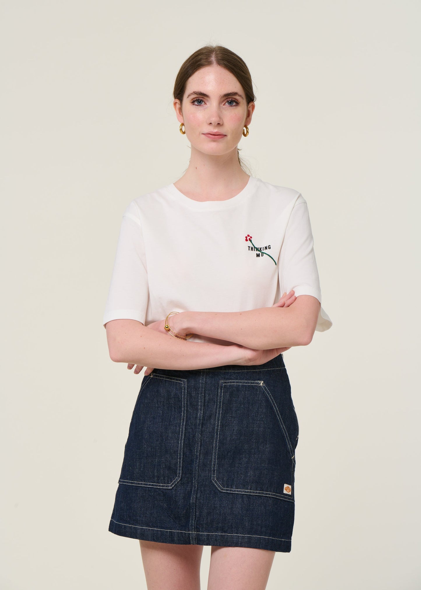T-shirt brodé en coton biologique | blanc "flor tm lucia tee - white"