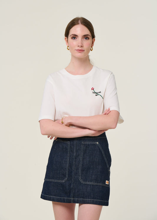 T-shirt brodé en coton biologique | blanc "flor tm lucia tee - white"
