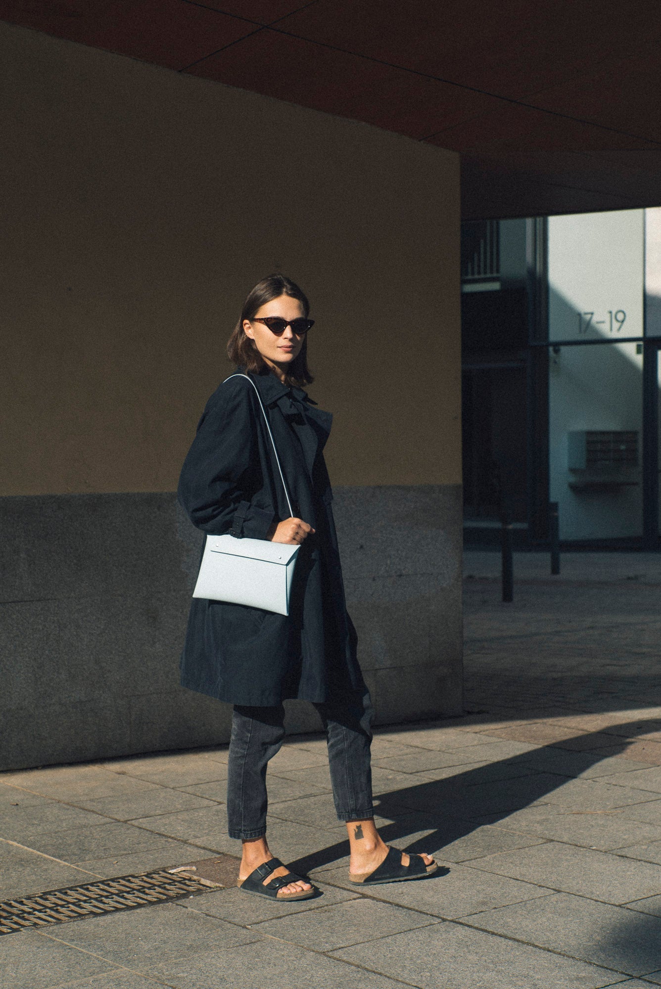Sac pochette bleu ciel en cuir recyclé - Crossbody organizer