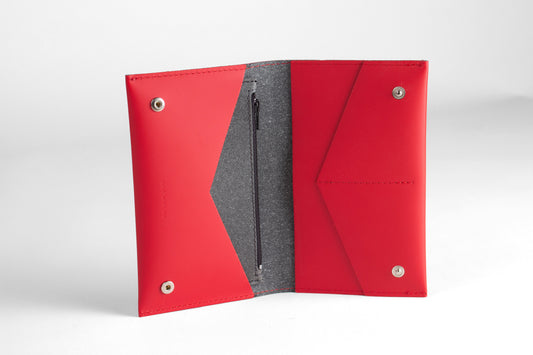 Portefeuille rouge en cuir recyclé - flat purse
