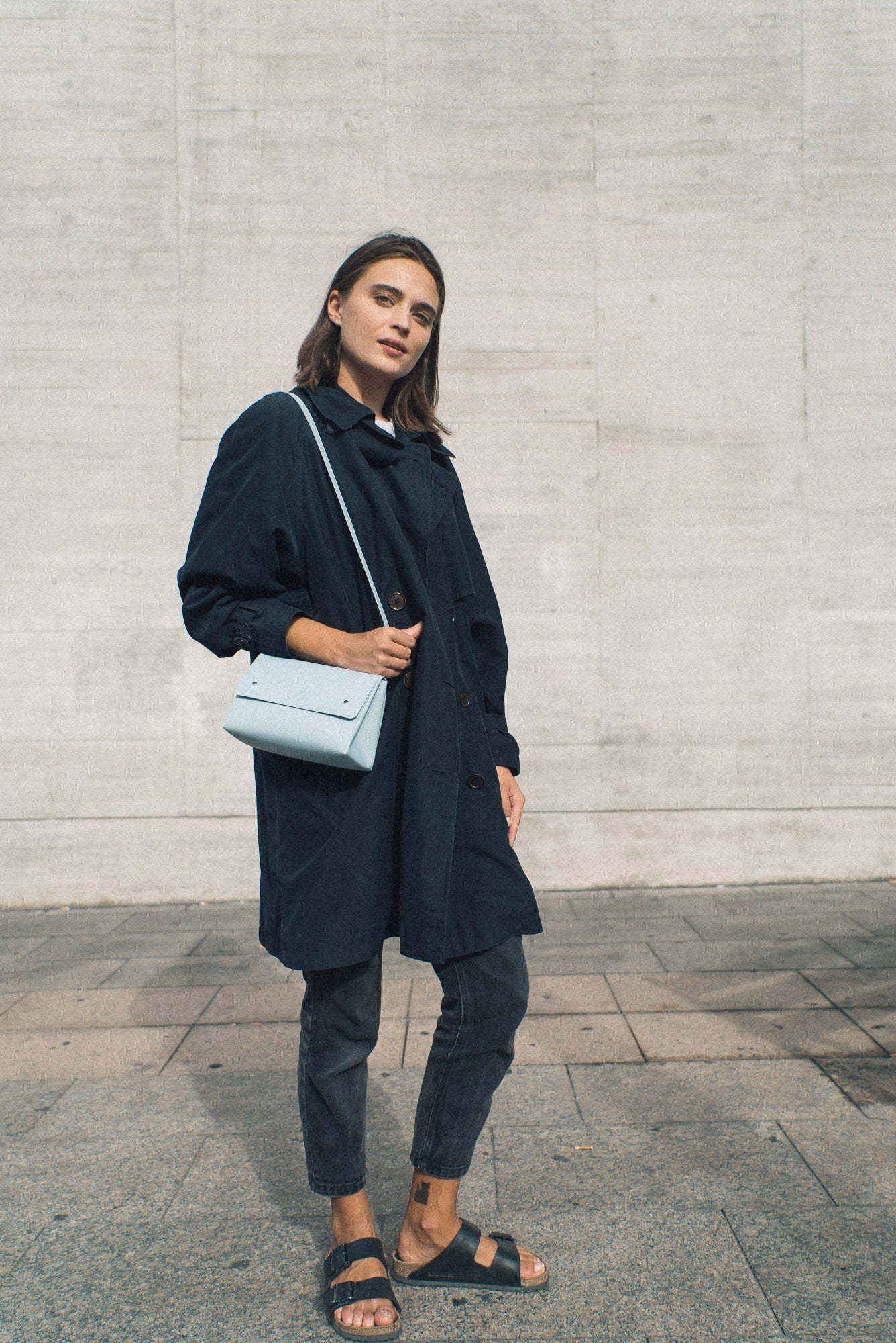 Sac bleu ciel en cuir recyclé - triangle bucket