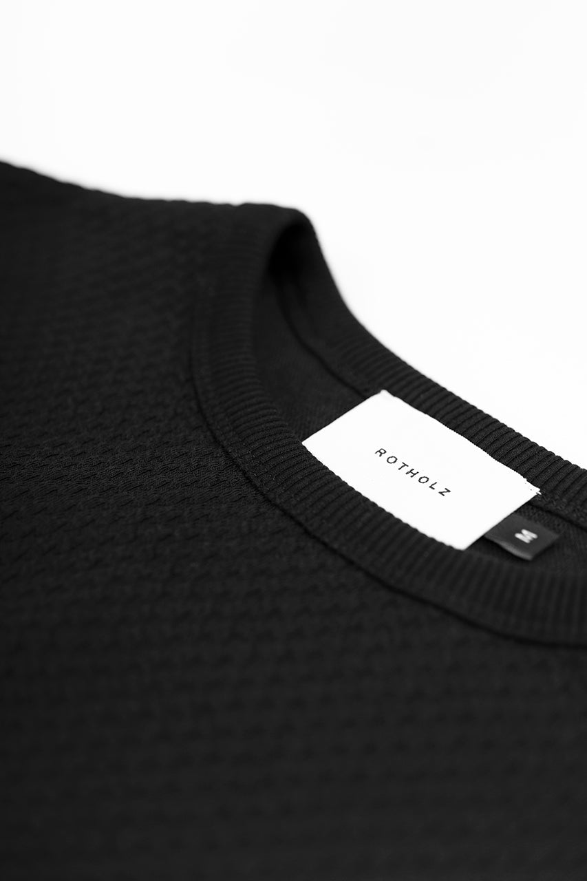 Pull texturé en coton bio | noir "waffle sweatshirt black"